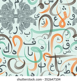 Colorful seamless pattern ornament Arabic calligraphy of text Eid Mubarak concept for muslim community festival Eid Al Fitr(Eid Mubarak)(Translation: thank god)
