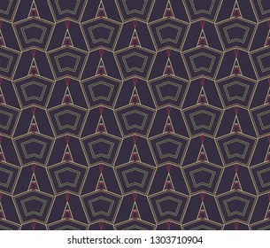 Colorful seamless pattern, ornament. Consists of simple geometric elements located on a dark background.