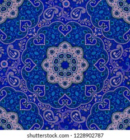 Colorful seamless pattern with ornament and squares. Vector geometrical wallpaper