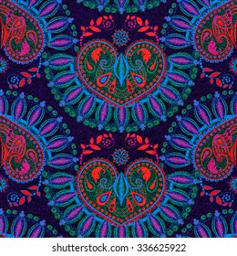 Colorful seamless pattern in paisley style. Vector imitation fabric texture. Arabian ornament