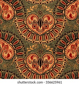 Colorful seamless pattern in paisley style. Vector imitation fabric texture