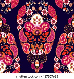 Colorful seamless pattern in paisley style. Floral wallpaper