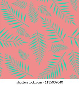 Colorful seamless pattern of palm leaves. Tropical floral fabric background. Modern seamless summer tropic illustration