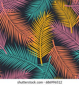 colorful seamless pattern with palm leaves