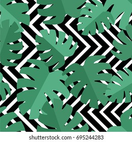Colorful seamless pattern with palm leaves. Decorative wallpaper, good for printing. Hand drawn overlapping background, texture with decor elements, lines and shapes. Design backdrop vector