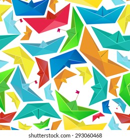 Colorful seamless pattern with paper boats on white background. Eps 10 vector illustration 