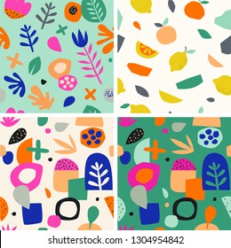 Colorful seamless pattern in paper cutout style. Modern graphic design, hand drawn textures. Ideal for web, card, poster, cover, invitation, brochure