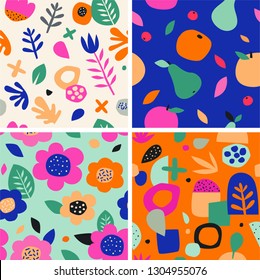 Colorful seamless pattern in paper cutout style. Modern graphic design, hand drawn textures. Ideal for web, card, poster, cover, invitation, brochure