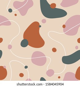 Colorful seamless pattern with pastel abstract shapes. Contemporary background in collage style. Hand drawn trendy modern texture for print, design, fabric. Vector illustration
