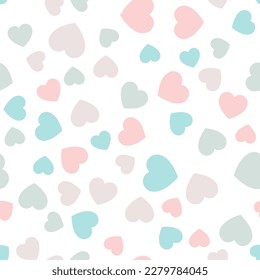 Colorful seamless pattern of pastel pink and turquoise hearts. Suitable for printing on textile, fabric, wallpapers, postcards, wrappers