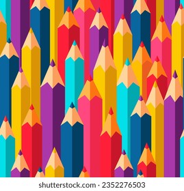 Colorful seamless pattern with pencils, Back to school background, vector illustration