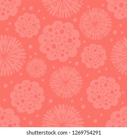 Colorful seamless pattern with pink flowers, pink background, hand drawn floral texture