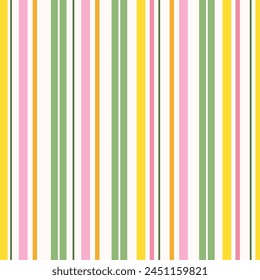 A colorful seamless pattern of pink, yellow, green, and white stripes in a symmetrical design on a white background. This art piece showcases the beauty of parallel lines and tints and shades