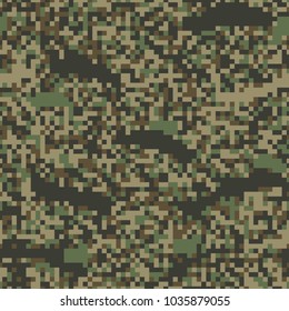 Colorful seamless pattern pixel camouflage. Forest texture. Simple flat vector illustration. For the design of fabric, wrapping paper, covers, web sites.
