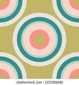 Colorful seamless pattern with polka dot, geometrical shapes, rings, circles. Wrapping paper, background. Vector illustration.  