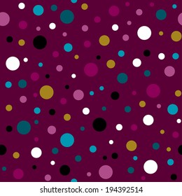 Colorful seamless pattern with polka dot. Polka dots on dark background for kids background, blog, web design, scrapbooks, party or baby shower invitations and wedding cards.