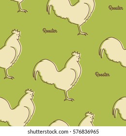 Colorful seamless Pattern for printing onto fabric. Rooster silhouettes. Vector Illustration.