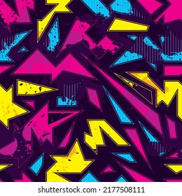 Colorful Seamless Pattern, Purple Pink Blue Yellow Grunge Elements.