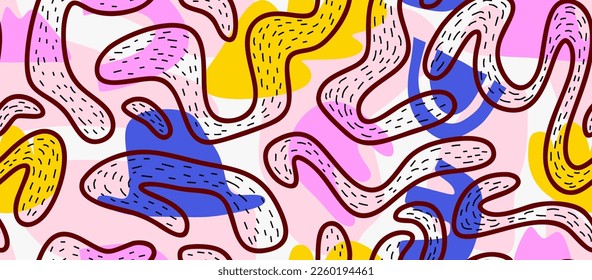 colorful seamless pattern.  with randomly arranged spots and dots and lines.
