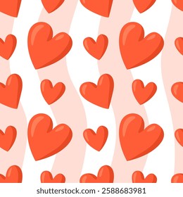 Colorful seamless pattern with red hearts and soft background