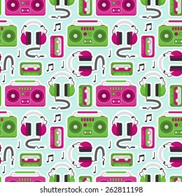 colorful seamless pattern with retro music equipment