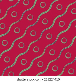Colorful seamless pattern of rings and wavy lines simulating art brush