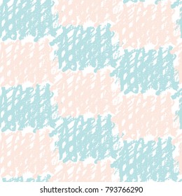 Colorful seamless pattern with rough strokes. Vector chess texture for surface design