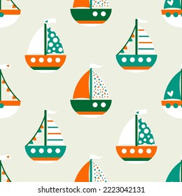 Colorful seamless pattern with sailboats.