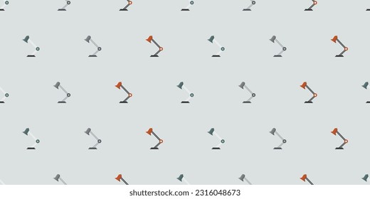 Colorful Seamless Pattern - Set of Many Desktop Reading Lamp Objects - Side View - Texture, Vector Design Illustration on Grey Background