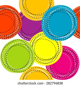 Colorful seamless pattern with sewing round shapes