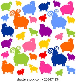 Colorful Seamless pattern with sheep. Vector Illustration