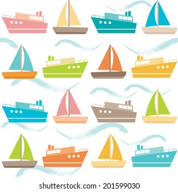 Colorful seamless pattern with ships and waves