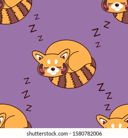 Colorful seamless pattern with a sleeping red panda