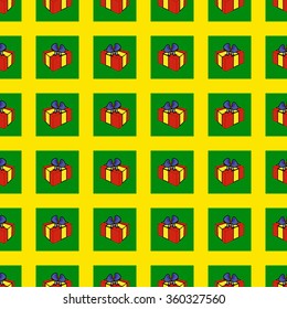 Colorful seamless pattern with small holiday gift boxes. Beautiful wallpaper for children and adults. Modern design for various creative projects