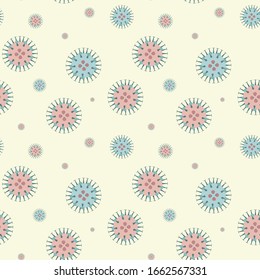 Colorful seamless pattern with small virus. Vector texture on health, biology, Science repeat design for web, graphic background on magazine, brochure, books. Concept on virology, epidemic and disease