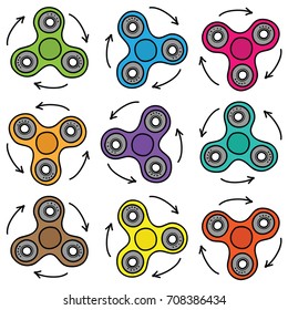 Colorful seamless pattern of spinner on white background. Hand drawn style
