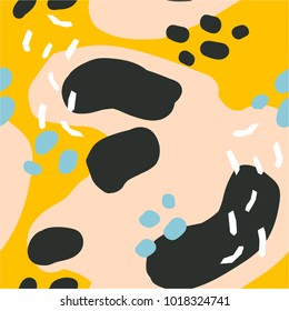 Colorful seamless pattern with spots and dots. Decorative wallpaper, good for printing. Hand drawn overlapping background, texture, decor elements and shapes. Design backdrop vector. Art print