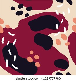 Colorful seamless pattern with spots and dots. Decorative wallpaper, good for printing. Hand drawn overlapping background, texture, decor elements and shapes. Design backdrop vector. Art print