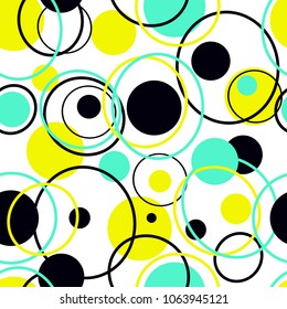 Colorful seamless pattern with spots and dots. Decorative wallpaper, good for printing. Hand drawn overlapping background, texture, decor elements and shapes. Design backdrop vector. Spotted, circles