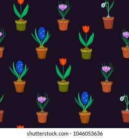 Colorful seamless pattern with spring garden flowers.