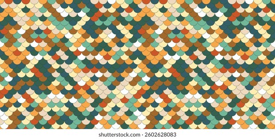 Colorful Seamless Pattern with Squama texture, Fish Scale, Mermaid, Dragon or Snake Scales Vector Illustration
