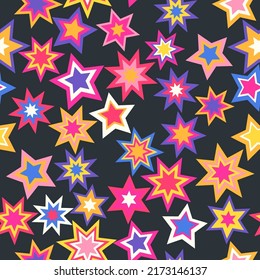 Colorful seamless pattern with stars. Simple multicolored vector illustration. Funny bright vrctor print for fabric, wrapping paper, textile, wallpaper, background
