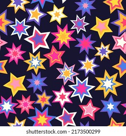 Colorful seamless pattern with stars. Simple multicolored vector illustration. Funny bright vrctor print for fabric, wrapping paper, textile, wallpaper, background