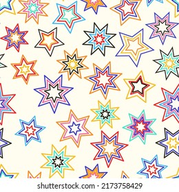 Colorful seamless pattern with stars. Simple multicolored vector illustration. Funny bright vrctor print for fabric, wrapping paper, textile, wallpaper, background