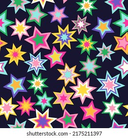 Colorful seamless pattern with stars. Simple multicolored vector illustration. Funny bright vrctor print for fabric, wrapping paper, textile, wallpaper, background