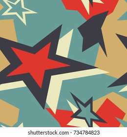 Colorful seamless pattern with stars, spots and dots. Decorative wallpaper, good for printing. Hand drawn overlapping background, texture with decor elements, lines and shapes. Design backdrop vector
