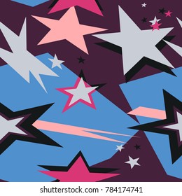 Colorful seamless pattern with stars, spots. Decorative wallpaper, good for printing. Hand drawn overlapping background, texture with decor elements, lines and shapes. Design backdrop vector