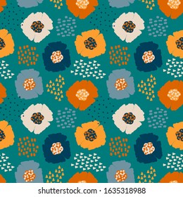 Colorful seamless pattern with stylised flowers. Seamless vector texture with cute organic elements	