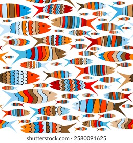 Colorful seamless pattern with stylized colorful fish