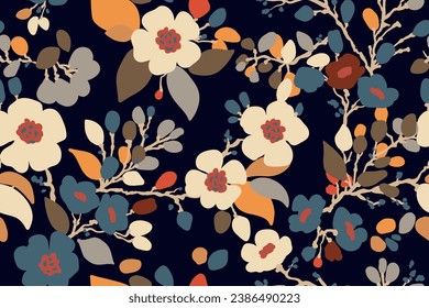 Colorful seamless pattern with stylized flowers. Simple floral style, climbing plants background. French, Italian textiles, paper, wallpaper, cover, rug, web, phone